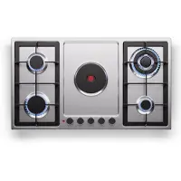 Klarstein MultiChef 5 Gas Elektro Kochfeld, 4 Gas- & 1 Elektrokochzone, 10.100 W, Edelstahl, Automatische Zündung & Abschaltung, Gusseisen Pfannenständer, Lpg & Erdgas, Kompakt 87X8X50 Cm