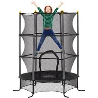 HOMCOM Kinder Trampolin Ø163 cm, Trampolin für Kinder 3-10 Jahre, Schwarz