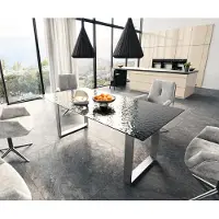 DELIFE Esstisch Edge 200x100 Reliefglas Rauchschwarz 3D-Design Edelstahl Schmal