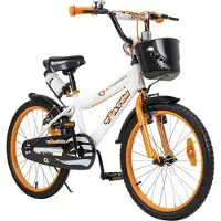 Actionbikes Motors Actionbikes Kinderfahrrad Timson 20 Zoll | Kinder Fahrrad - V-Brake Bremsen - Kettenschutz - Fahrradständer - Fahrradkorb - 6-9 Jahre (Orange/Weiß)