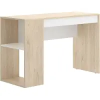 Dmora Schreibtisch Dfalc, Mehrzweckschreibtisch für Büro oder Schlafzimmer, linearer Arbeitstisch mit Regalen, 115 x 50 x 74 cm, Eiche und Weiß
