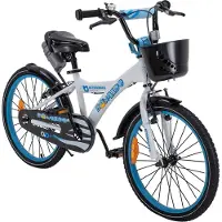 Actionbikes Motors Actionbikes Kinderfahrrad Donaldo 20 Zoll | Kinder Fahrrad - V-Brake Bremsen - Kettenschutz - Fahrradständer - Fahrradkorb - 6-9 Jahre (Blau/Weiß)
