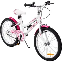 Actionbikes Motors Actionbikes Kinderfahrrad Butterfly 20 Zoll | Kinder & Jugend Fahrrad - V-Brake Bremsen - Kettenschutz - Fahrradständer - 6-9 Jahre (Weiß/Pink)