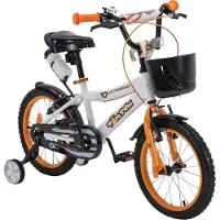 Actionbikes Motors Actionbikes Kinderfahrrad Timson 16 Zoll | Kinder Fahrrad - V-Brake Bremsen - Kettenschutz - Fahrradständer - Fahrradkorb - 4-7 Jahre (Orange/Weiß)