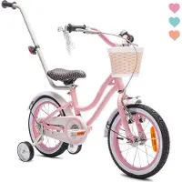 Sun baby Heart Bike Kinderfahrrad für Mädchen 14 Zoll, ab 3 Jahre, mit Stützrädern, abnehmbarer Schubstange, Korb, Klingel, Rücktrittbremse & V-Brake