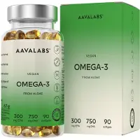 Aavalabs Omega 3 Vegan Hochdosiert 1500mg | Omega3 750mg DHA 300mg EPA pro Tag - 90 Omega 3 Algenöl Kapseln Hochdosiert Vegan