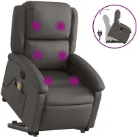Syfax Massagesessel mit Aufstehhilfe Grau Echtleder