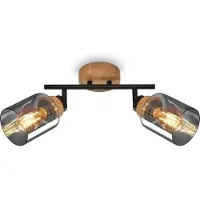 Briloner Spotlight, with wood, smoked glass, 2xE27/max.10W