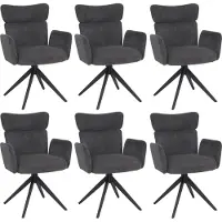 Mendler 6er-Set Esszimmerstuhl MCW-N11, Stuhl, drehbar Auto-Return Stoff Bouclé 350g/m² dunkelgrau, Beine dunkelgrau