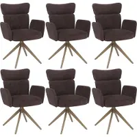 Mendler 6er-Set Esszimmerstuhl MCW-N11, Stuhl, drehbar Auto-Return Stoff Bouclé 350g/m² dunkelbraun, Beine Holz-Optik