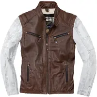 Black-Cafe London Firenze Braun Weiß Motorrad Lederjacke Größe 52