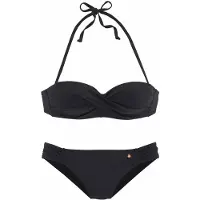 s.Oliver Bügel-Bandeau-Bikini , Damen, Gr. 36, Cup A, schwarz, Recycling-Polyamid, unifarben, Bikini-Sets Bügel-Bandeau-Bikini, mit Raffung