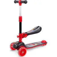 Kidwell Kinderroller, Tretroller, Dreirad-Balance-Roller mit Sattel, , RIMBA, für Kinder ab 3 Jahren. Lenkrad aus Aluminium, Podest aus Kunststoff, Räder aus Polyurethan mit LED-Beleuchtung, rot