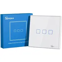 Sonoff T2EU3C-TX Smart Wall Switch, 3-Kanal Wand-Schaltaktor, weiß, mit Rahmen, WiFi + 433MHz