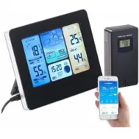 MagneticLand WLAN-Funk-Wetterstation mit Außensensor, Farbdisplay, Uhr & Gratis-App