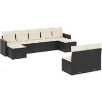 vidaXL 9-tlg. Garten-Sofagarnitur mit Kissen Schwarz Poly Rattan