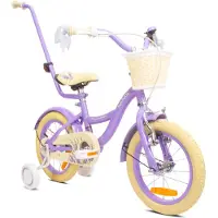 Sun baby Flower Bike Kinderfahrrad für Mädchen 14 Zoll, ab 3 Jahre, mit Stützrädern, abnehmbarer Schubstange, Korb, Klingel, Rücktrittbremse & V-Brake