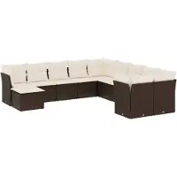vidaXL 11-tlg. Garten-Sofagarnitur mit Kissen Braun Poly Rattan