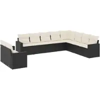 vidaXL 10-tlg. Garten-Sofagarnitur mit Kissen Schwarz Poly Rattan