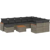 vidaXL 11-tlg. Garten-Sofagarnitur mit Kissen Grau Poly Rattan