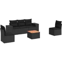 vidaXL 6-tlg. Garten-Sofagarnitur mit Kissen Schwarz Poly Rattan