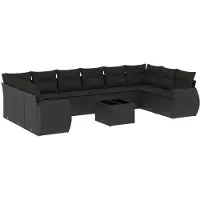 vidaXL 11-tlg. Garten-Sofagarnitur mit Kissen Schwarz Poly Rattan