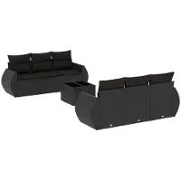 vidaXL 7-tlg. Garten-Sofagarnitur mit Kissen Schwarz Poly Rattan