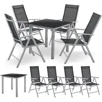 Juskys Aluminium Gartengarnitur Milano Gartenmöbel Set mit Tisch und 4 Stühlen Silber-Grau mit schwarzer Kunstfaser Alu Sitzgruppe Balkonmöbel