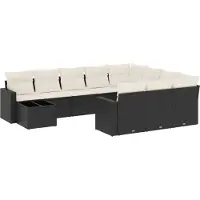 vidaXL 11-tlg. Garten-Sofagarnitur mit Kissen Schwarz Poly Rattan