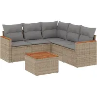 vidaXL 6-tlg. Garten-Sofagarnitur mit Kissen Beige Poly Rattan