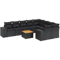 vidaXL 10-tlg. Garten-Sofagarnitur mit Kissen Schwarz Poly Rattan