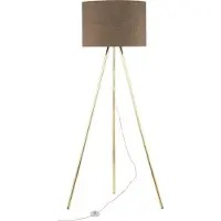 Licht-Erlebnisse Stehlampe Metall Stoff E27 160 cm Dreibein in Gold Braun Modern