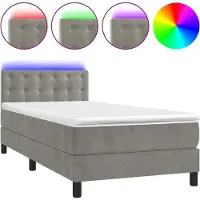 Syfax Boxspringbett mit Matratze & LED Hellgrau 90x200 cm Samt