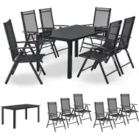 Juskys Aluminium Gartengarnitur Milano Gartenmöbel Set mit Tisch und 6 Stühlen Dunkel-Grau mit schwarzer Kunstfaser Alu Sitzgruppe Balkonmöbel