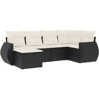 vidaXL 6-tlg. Garten-Sofagarnitur mit Kissen Schwarz Poly Rattan