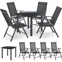 Juskys Aluminium Gartengarnitur Milano Gartenmöbel Set mit Tisch und 4 Stühlen Dunkel-Grau mit schwarzer Kunstfaser Alu Sitzgruppe Balkonmöbel