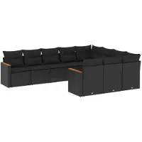 vidaXL 10-tlg. Garten-Sofagarnitur mit Kissen Schwarz Poly Rattan