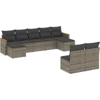 vidaXL 9-tlg. Garten-Sofagarnitur mit Kissen Grau Poly Rattan