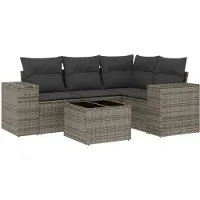 vidaXL 5-tlg. Garten-Sofagarnitur mit Kissen Grau Poly Rattan