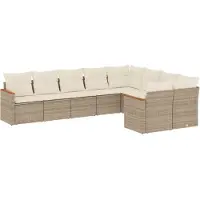 vidaXL 9-tlg. Garten-Sofagarnitur mit Kissen Beige Poly Rattan