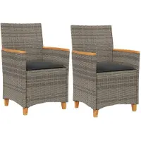 vidaXL Gartenstühle mit Kissen 2 Stk. Grau Poly Rattan Massivholz