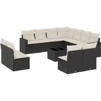 vidaXL 12-tlg. Garten-Sofagarnitur mit Kissen Schwarz Poly Rattan