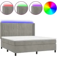 Syfax Boxspringbett mit Matratze & LED Hellgrau 180x200 cm Samt