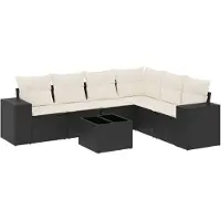 vidaXL 7-tlg. Garten-Sofagarnitur mit Kissen Schwarz Poly Rattan