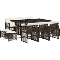 vidaXL 11-tlg. Garten-Essgruppe mit Kissen Braun Poly Rattan