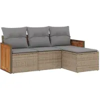 vidaXL 4-tlg. Garten-Sofagarnitur mit Kissen Beige Poly Rattan