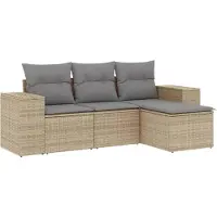vidaXL 4-tlg. Garten-Sofagarnitur mit Kissen Beige Poly Rattan