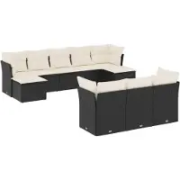 vidaXL 10-tlg. Garten-Sofagarnitur mit Kissen Schwarz Poly Rattan