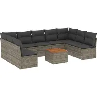 vidaXL 10-tlg. Garten-Sofagarnitur mit Kissen Grau Poly Rattan