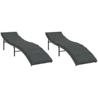 vidaXL Sonnenliegen 2 Stk. mit Auflagen Grau Poly Rattan